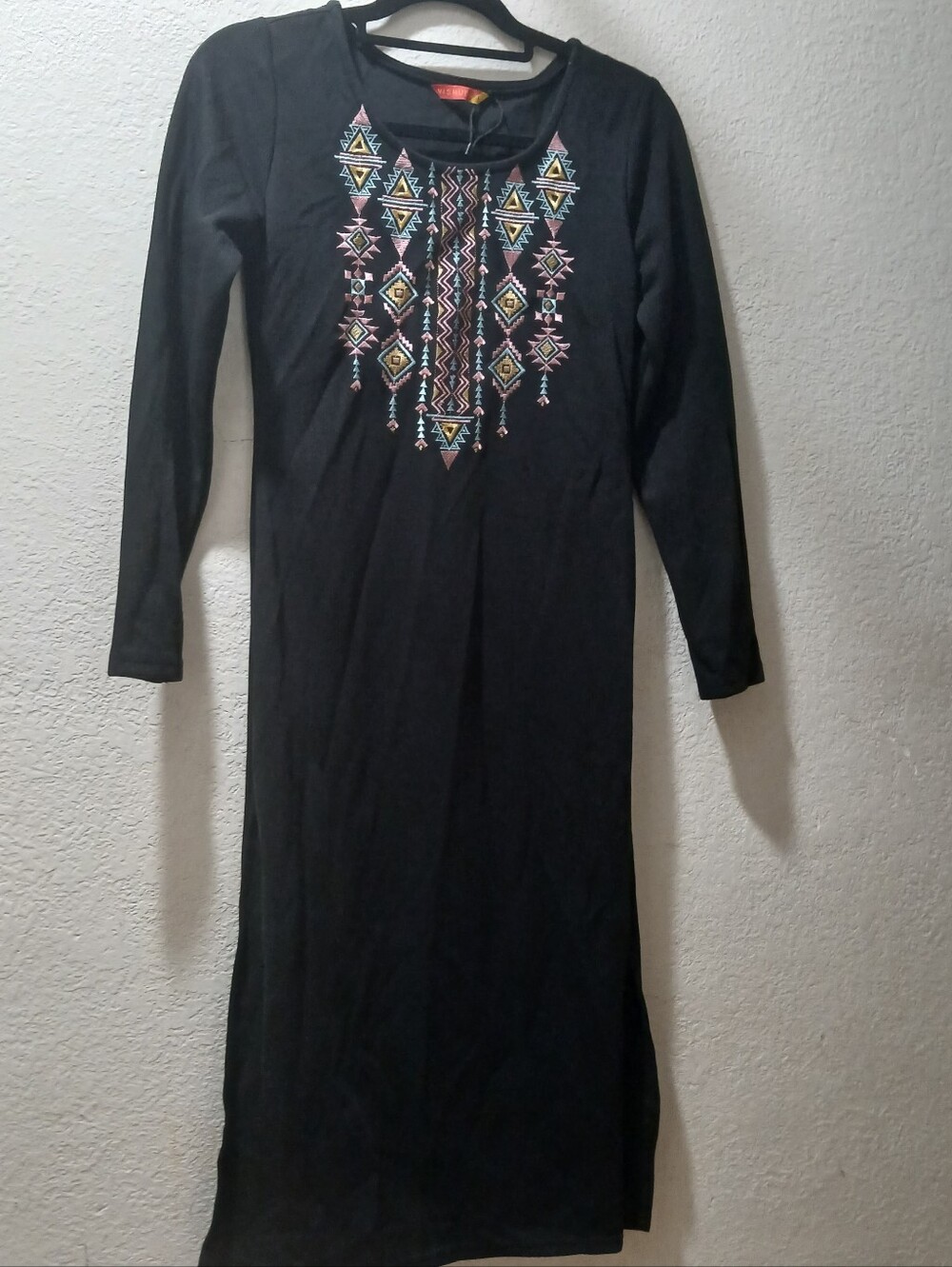 Vishudh S Nwot Black Long Sleeve Embroidered Maxi Dress